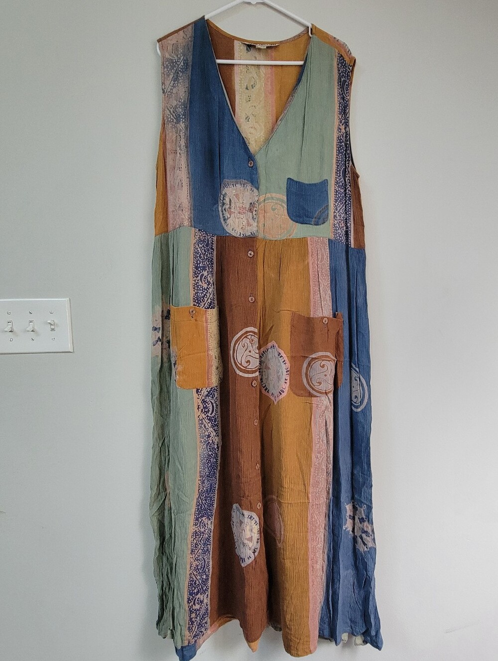 Globetrotter Indie Dress Women's Size L Modest Hippie Patchwork Granola Boho